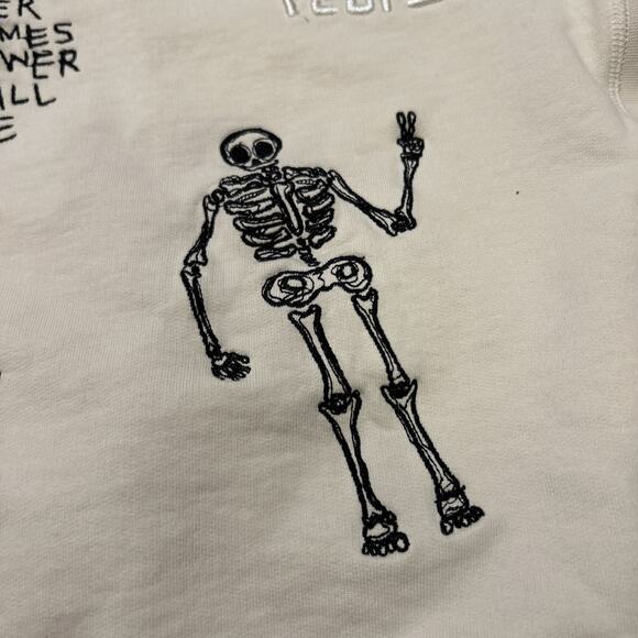 CHNGE Hoodie Mens M Sweatshirt Peace Love Skeleton Embroidered Organic Cotton - Picture 4 of 11